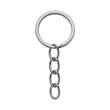 © Fatema - Shiny silver metal keychain with a circular ring and a short vertical chain, isolated on a white background, realistic metallic hardware