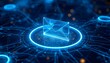 © MD - Futuristic AI-powered messaging ecosystem with elegant floating envelope and digital network