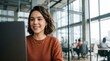 © Eve - Portrait of young woman working on laptop in modern office, corporate business communication, professional lifestyle concept