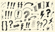 © MMM - Hand drawn set of punctuation marks and symbols including exclamation points and question marks in sketchy doodle style for creative emphasis on light background