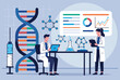 © Alastair - Laboratory researchers analyzing DNA structures and biochemistry data on computer screens in a science facility.