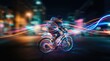 © ADDICTIVE STOCK - Nighttime city cyclist riding fast with colorful light trails