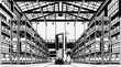 © NisaSintia - Industrial Warehouse Interior Featuring an Automated Forklift for Efficient Logistics, Storage Management, and Global Distribution Center Operations