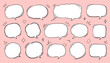 © Tanjir - Set of handdrawn speech bubbles, comic style thought balloons, doodle talk clouds, blank message frames for text, vector illustration on pink background