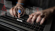 © InfiniteFlow - A user types on a laptop keyboard, surrounded by graphics symbolizing cyber security. The image highlights essential elements of digital protection and data safety in the technology realm. Ledger