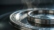 © hameed - Steel rings resting on a textured surface gather condensation drops to highlight high precision engineering components.