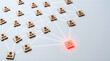 © Eugine - Wooden people network connection map with red warning alert icon for corporate risk management, organizational vulnerability detection and business team communication failure concept
