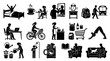 © Erd.Concept - Daily Life Activities Black and White Glyph Icon Set: Morning Routine, Work, Leisure, and Home Chores Pictograms