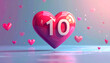 © jojo - Glossy pink heart with number ten for anniversary or social media milestone celebration.