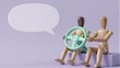 © joeycheung - Two wooden figures sit with a steering wheel, sharing thoughts in a speech bubble.