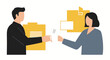 © Bakori - Colleagues exchanging documents and coffee in office.