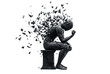 © PEE PHIBAN - Stone thinker statue shattering into geometric flying fragments