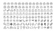 © Faizan - 動物の足跡と自然の要素、線画スタイルのアイコンセット。探検、キャンプ、アウトドア活動に最適な、多様な野生動物の足跡、昆虫、植物、道具のベクターコレクション。