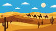 © Creative Layer - Camel caravan traversing desert dunes under a clear blue sky, flat illustration