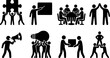 © mos - Business teamwork collaboration and corporate presentation stick figure black silhouette vector icon set