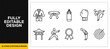 © Vector2026 - flat vector illustration line art icon bundle set design of martial arts karate judo boxing fighter ninja kick punch sport self defense competition belt uniform action ui