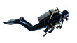 © Emma - Scuba diver in black wetsuit with oxygen tank and fins swimming