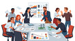 © Bella - Diverse team celebrating a successful meeting around a table with graphs and papers in a modern office setting with a joyful mood.