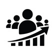 © SK Creative Assets - People silhouette with rising bar graph and arrow vector representing business growth and success isolated on white background