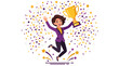 © KBTO - Flat 2D vector illustration of businesswoman celebrating win holding golden trophy cup