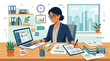 © Rizky - Business people working in office montage with computers laptops and digital devices showing teamwork communication and modern work concept