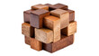 © Pixel - Intricate wooden interlocking puzzle cube showcasing logic problem solving intelligence strategy brain training game on white background