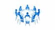 © alex - Blue Silhouette Business Team Meeting at Round Table - Corporate Teamwork Concept
