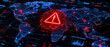 © narak0rn - Digital world map with glowing red warning symbols and network connections showing cybersecurity threat and global trade data