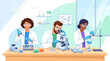 © Mala - Scientists in Lab Performing Experiments, Scientific Research Illustration