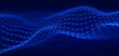 © Alina - Blue glowing network wave on dark background. Digital mesh made of connected nodes, thin polygon lines and soft bokeh depth for technology, data transfer and communication design.