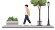 © Rina - Casual young man walking alone on street side 2D vector illustration