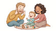 © Karinka - Happy family playing with their baby on the floor cartoon vector illustration