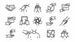 © Galang - Business Hand Gestures and Cooperation Line Icons Set Representing Teamwork and Recovery.