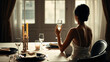 © Roman - Woman holding wine glass by a sunlit window
