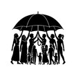 © HOMYRA  - Diverse family, people under umbrella, black silhouette, protection concept, family unity, vector icons
