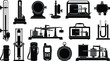 © Firoz - Vintage and Modern Barometer Weather Measuring Instrument Silhouette Icon Set Featuring Barograph Altigraph Thermometer and Manometer Equipment Isolated on White