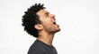 © Pixel Studio - Man shouting or singing with head tilted back on plain background isolated on white background