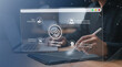 © KHAN VECTOR CO.  - Professional using digital tablet displaying corporate training concepts with skill acquisition elearning workshops certification compliance
