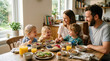 © BizPics - Family Enjoying Healthy Breakfast Together at Bright Dining Table in Cozy Home