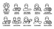 © Akun - Agile software development team roles line icon set including product owner scrum master and developers.