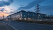 © Jafree - Data centers and energy demand depicted at dusk with industrial infrastructure and power lines highlighting modern architecture and technology.