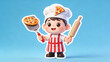 © Raharja - Cartoon chef holding pizza and rolling pin on blue background