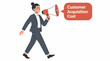 © Anima - Businessman holding megaphone for customer acquisition cost concept.