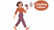 © Askola - Woman with megaphone promoting coaching culture concept.