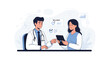 © Aryana - Doctor consulting patient with tablet showing wellness and health data charts, digital health concept