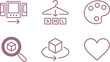 © Hafizbro - Set of minimalist line icons representing manufacturing sizing art search 3D rotation and love perfect for web and app design elements