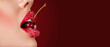 © Pixel-Shot - Beautiful woman with sugar lips and red cherry on color background, closeup