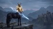 © 응찬 이 - Centaur warrior with glowing lightning spear in fantasy landscape