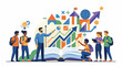 © Dewa - A colorful illustration of six people standing around an open book with graphs