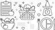© MDSAIFUL - Healthy nutrition diet line icon set with grocery shopping basket meal planner plate scale and fresh vegetable elements